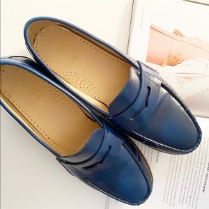 COLE HAAN Womens Blue Leather Penny Loafer